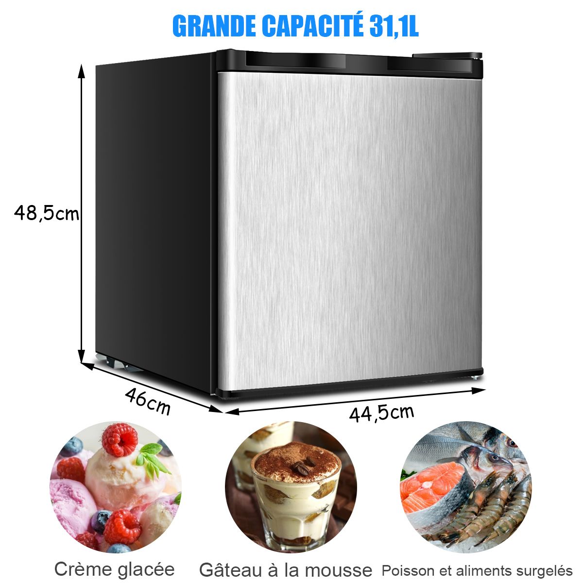 Mini Congélateur Vertical Capacité 31,1 L Porte Réversible en Acier Inoxydable Contrôle Mécanique Température Réglable - Lidl-Manfred