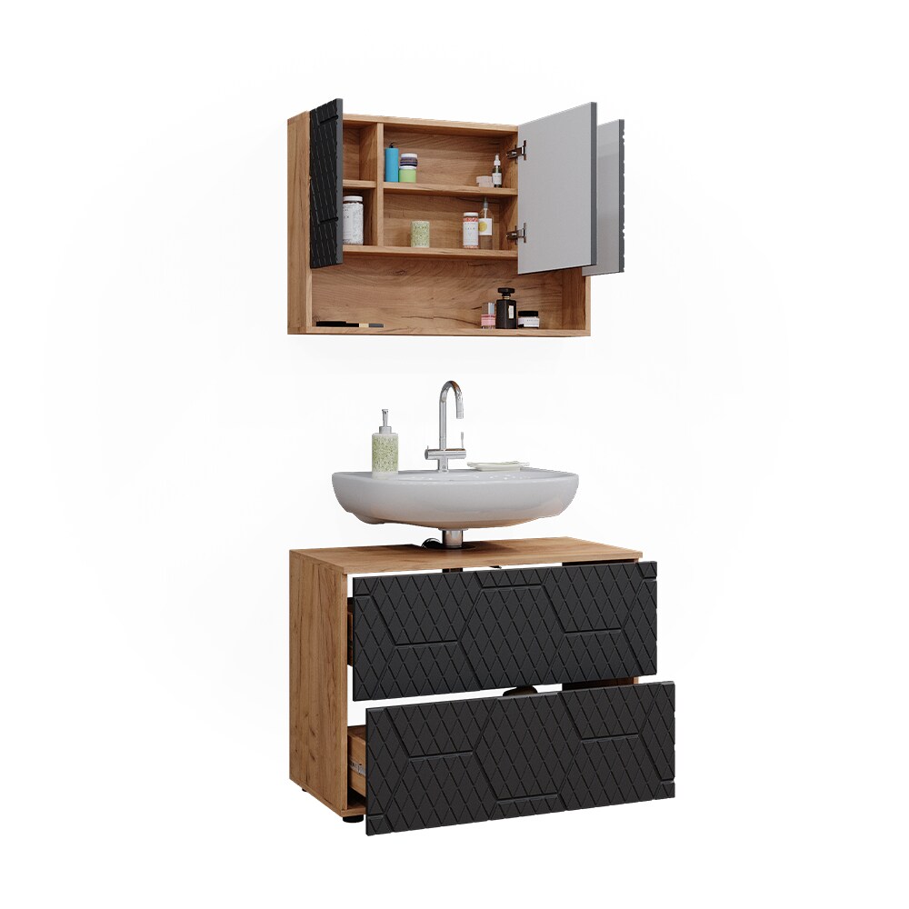 Vicco Badmöbel-Set Irma Eiche Anthrazit 2-teilig Spiegelschrank Waschbeckenschrank 80 cm