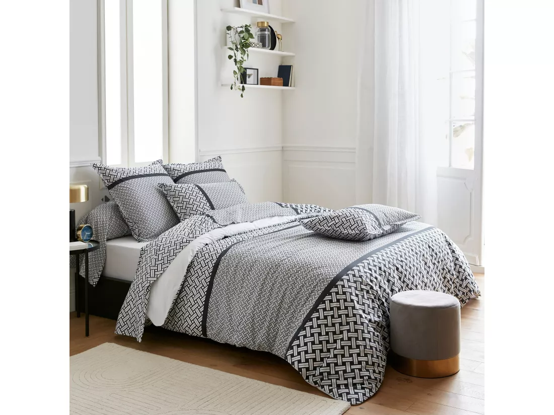 Housse de couette 140x200 cm percale coton RIVIERA noir Réglisse
