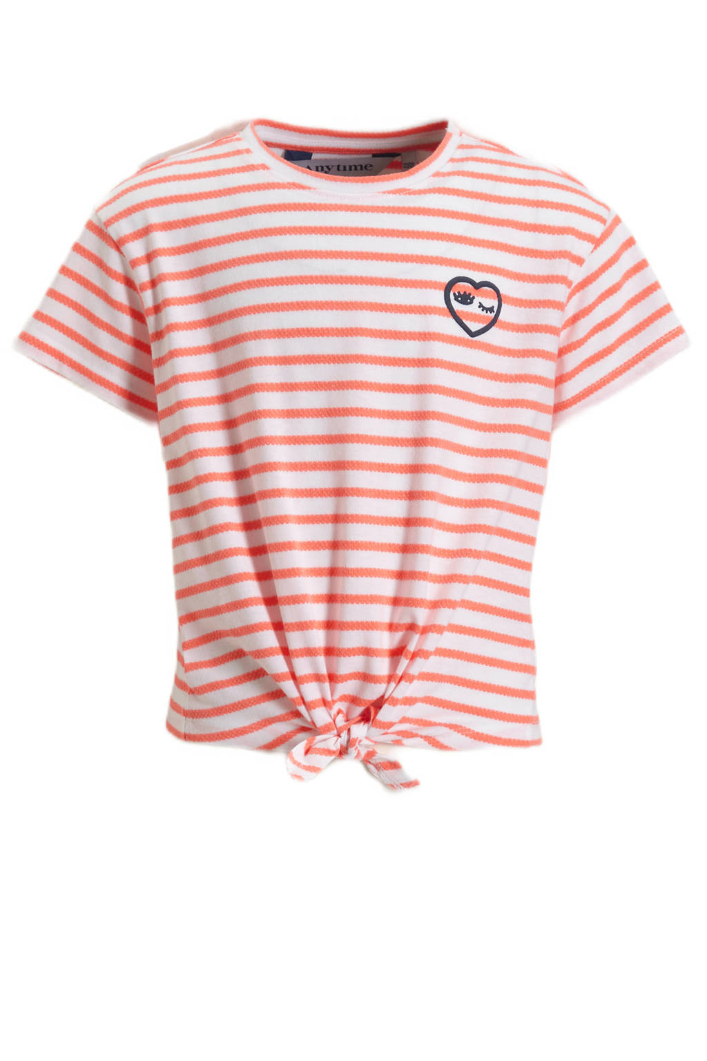 anytime T-shirt met knoopdetail wit/koraal