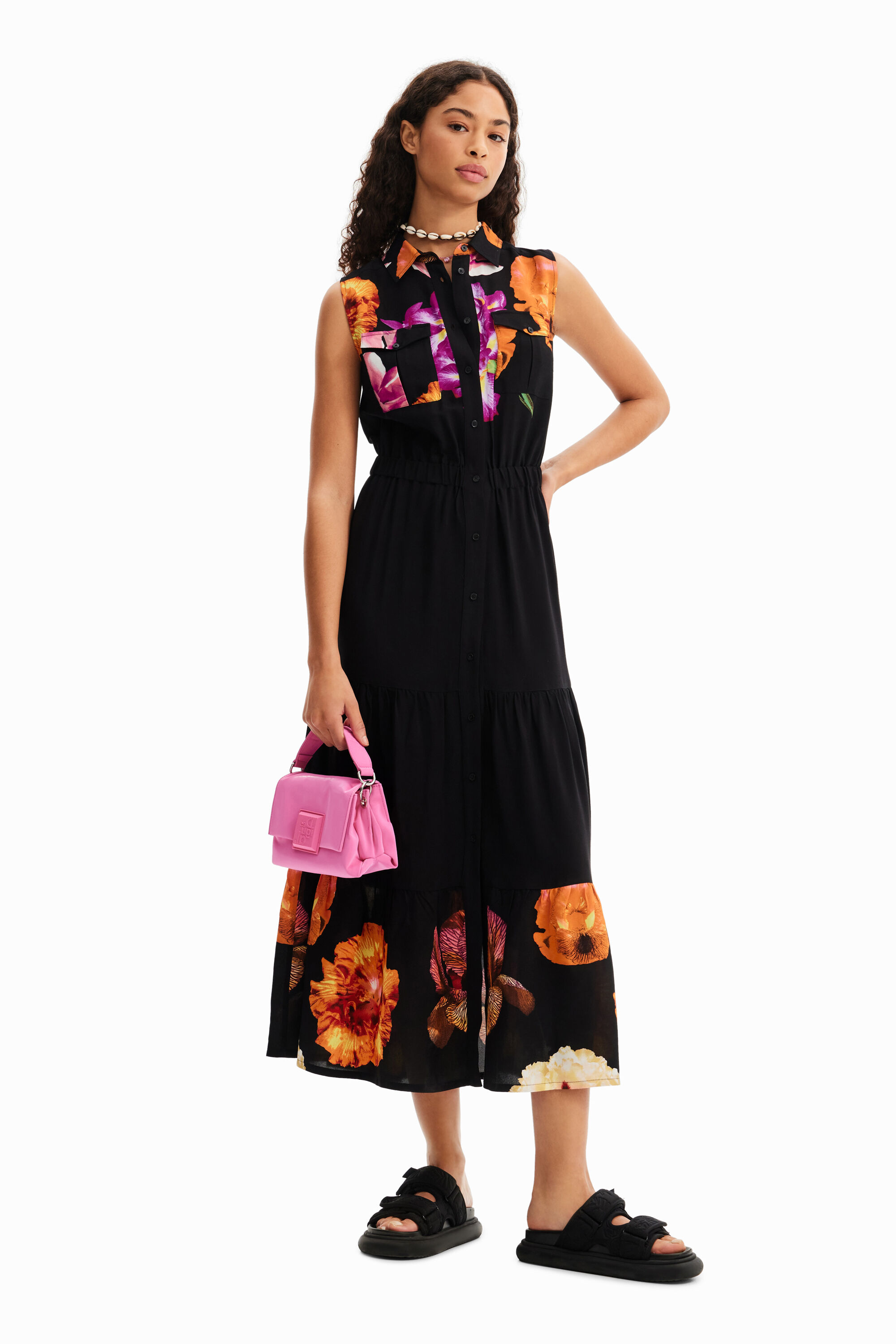 Robe chemise longue fleurs M. Christian Lacroix
