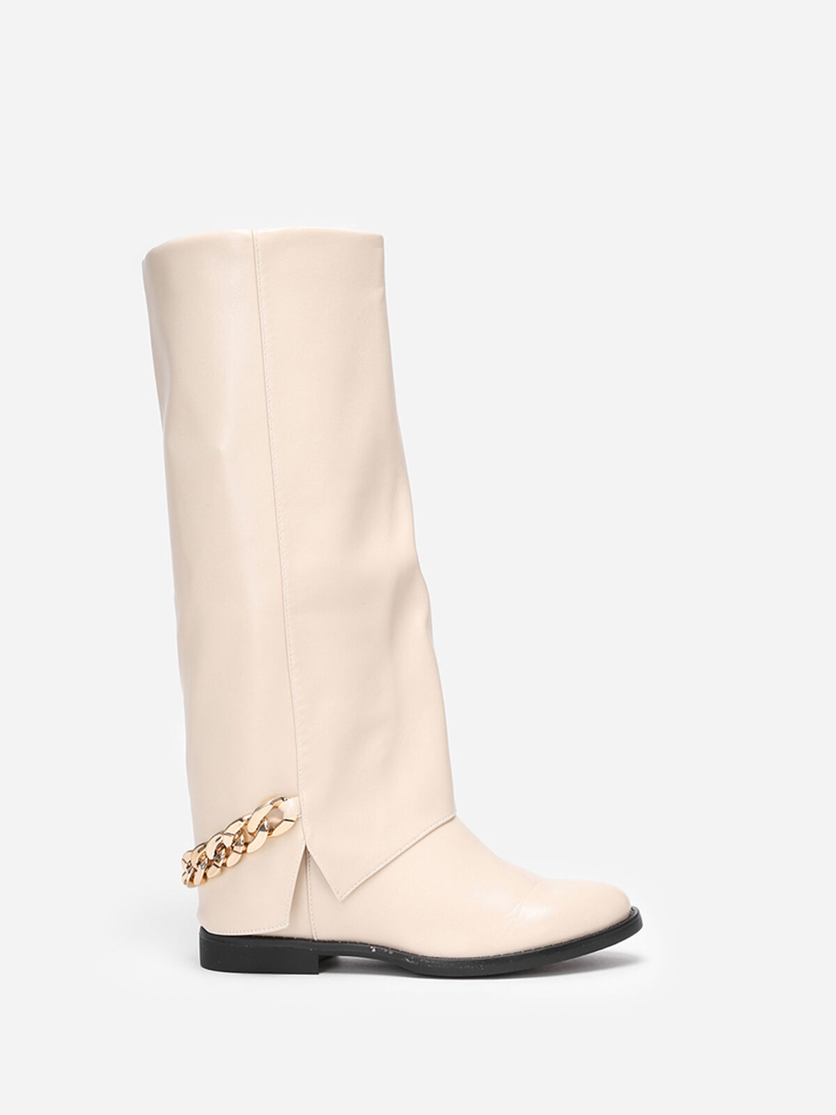 Bottes à revers avec chaîne- Beige