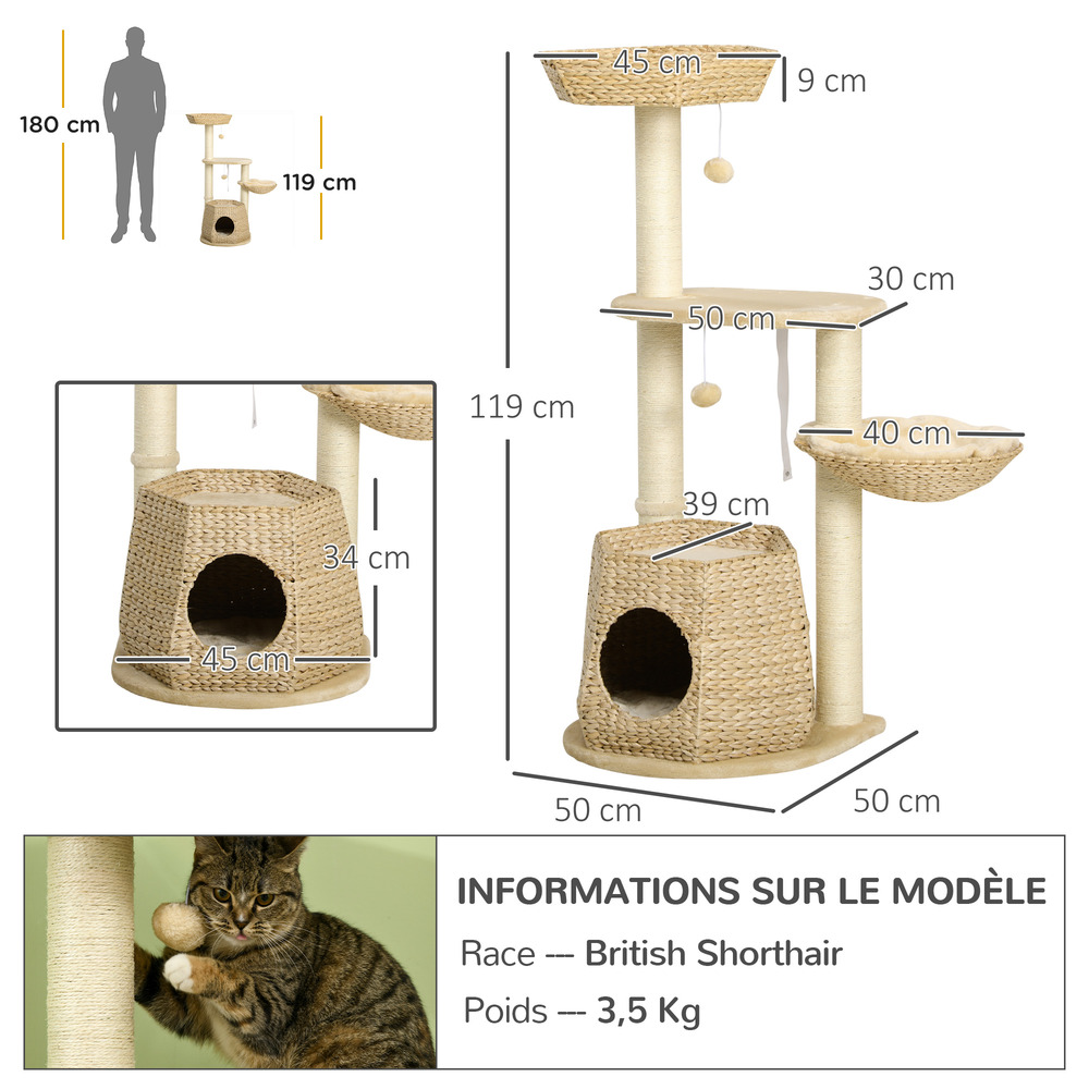 Arbre à chat style cosy chic - 50l x 50l x 119h cm