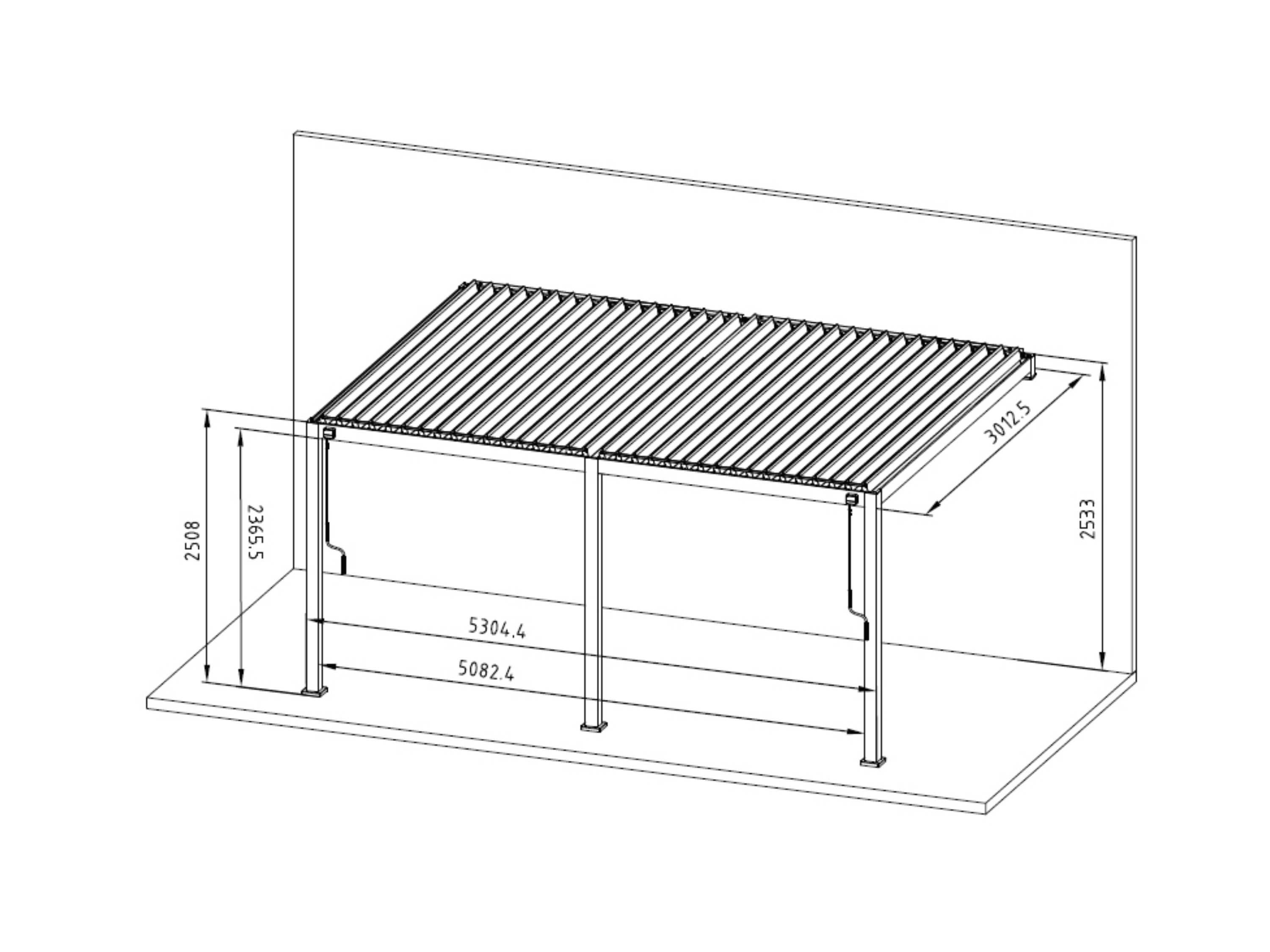 Mirador Delxue 300 x 530 cm muur overkapping - antraciet