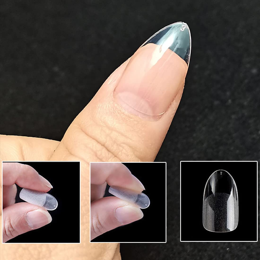 (120er Set) Mandel Kunstnägel Full Cover Press On Nails Fake Nail Tips für die Maniküre 6 Grössen - Transparent