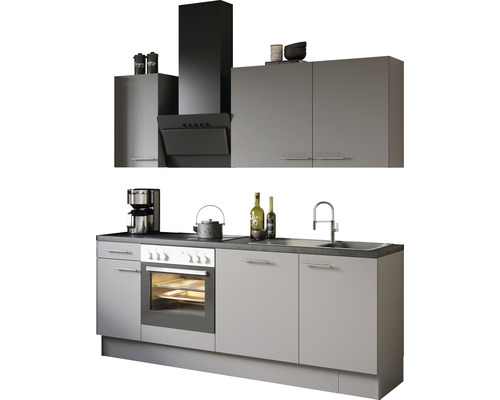 Optifit keukenblok met apparatuur Mats825 210 cm basaltgrijs mat gedemonteerde variant omkeerbaar KCMA 218E-8+