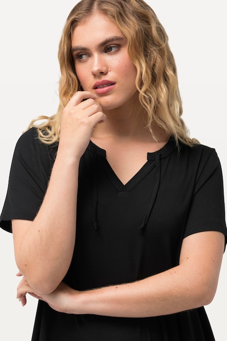 Jersey-Midikleid, A-Linie, Tunika-Ausschnitt, Halbarm
