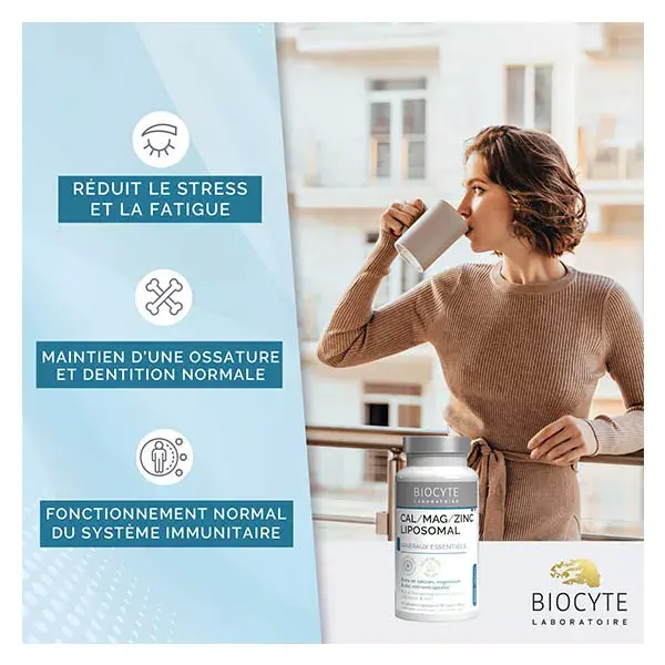 Biocyte Cal/Mag/Zinc Liposomal Calcium, Magnésium et Zinc Liposomés 60 Gélules