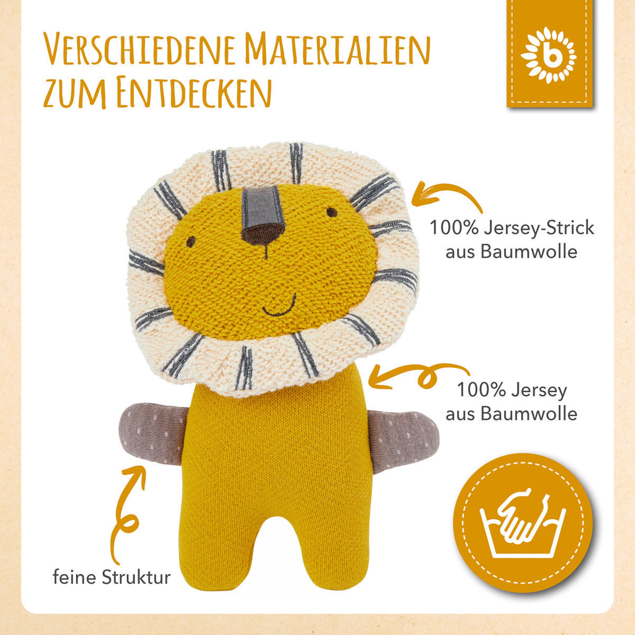 Bieco Kuscheltier Gehäkelt Löwe - ab Geburt Gelb