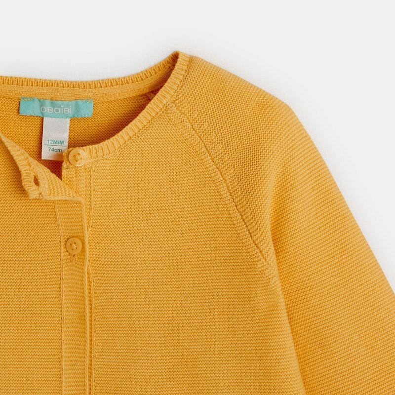Gilet tricot à revers jaune bébé fille Jaune