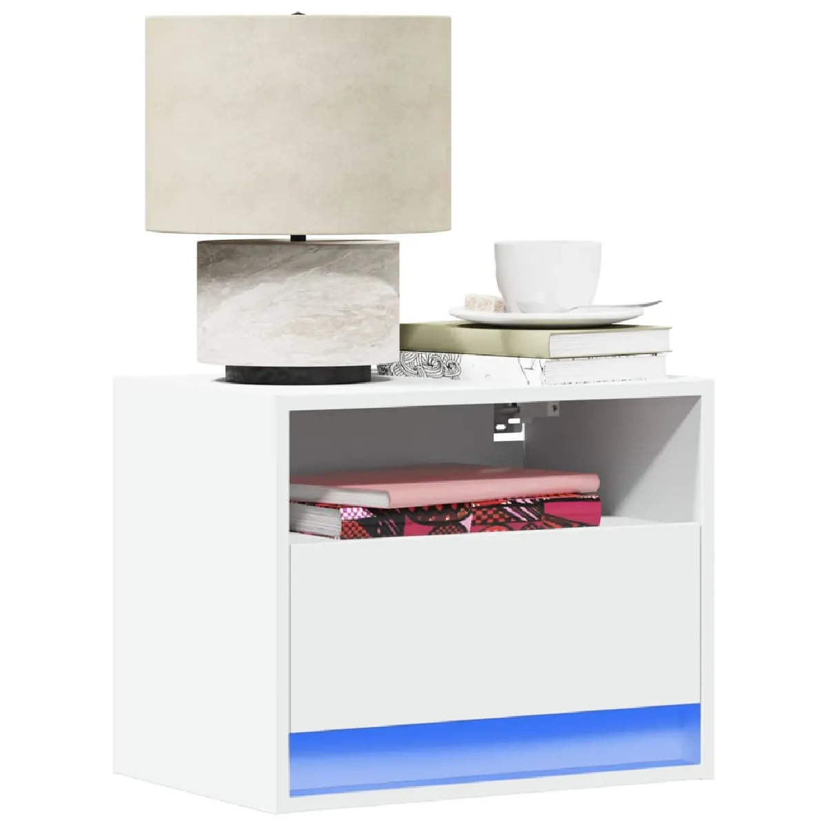 vidaXL Table de chevet murale LED Blanc