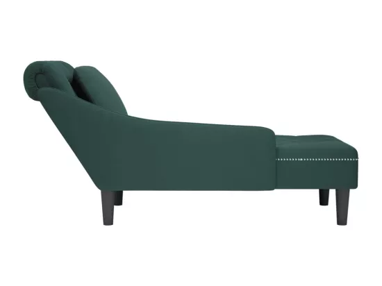 Fauteuil long et coussin et accoudoir droit vert foncé velours