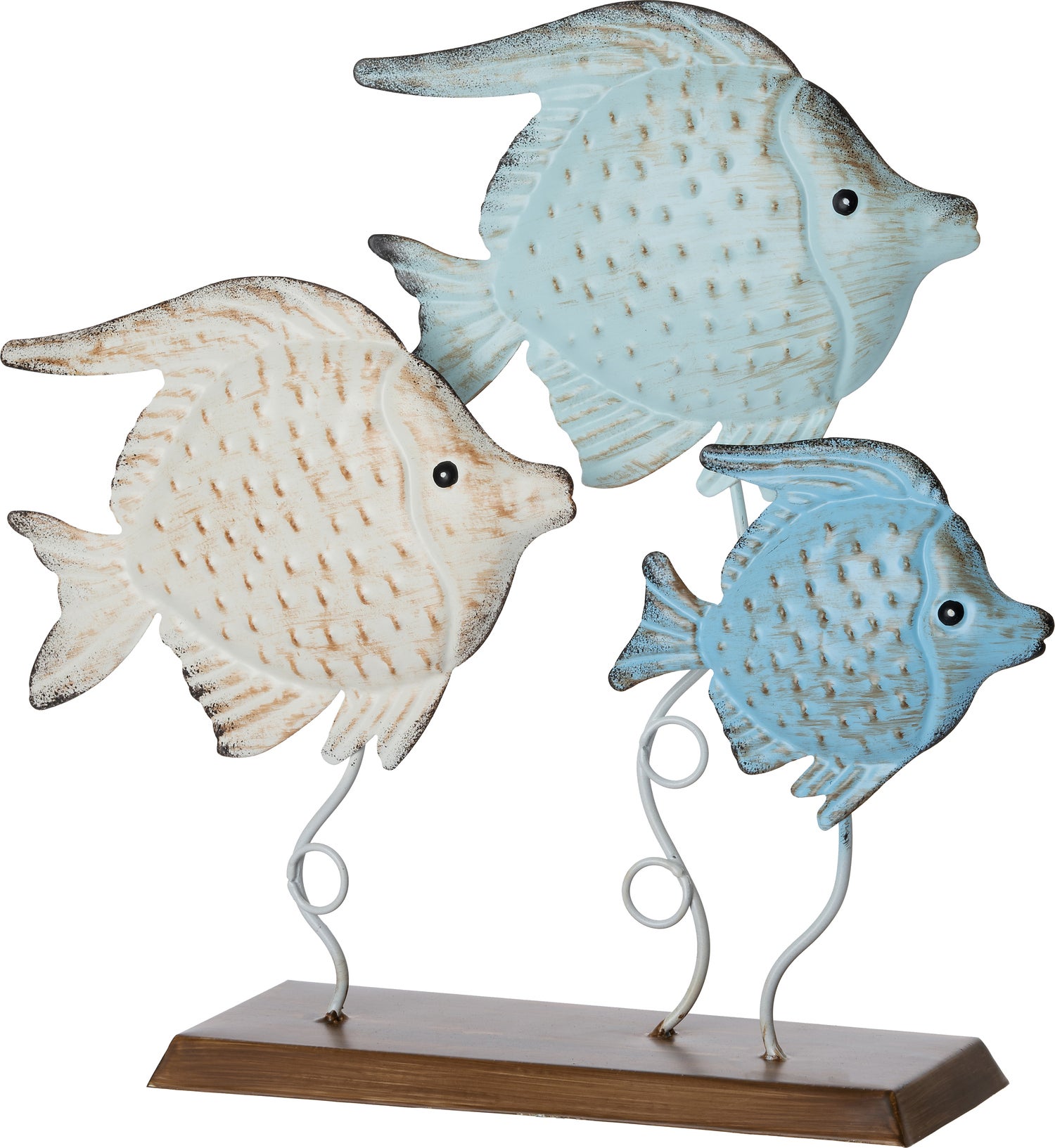 Intratuin tuinbeeld vissen op voet Geranne blauw / wit / bruin 31 x 9 x 30 cm