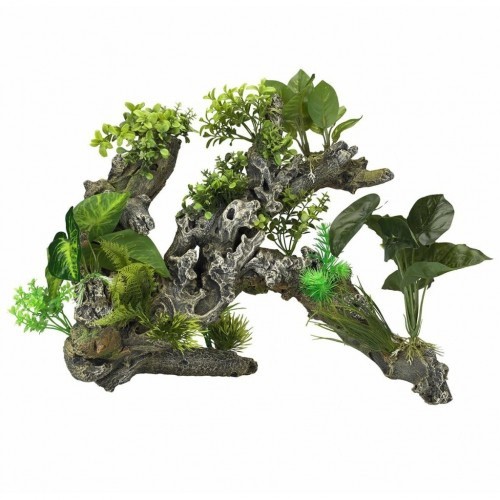Planta artificial multicolorida para decoração de aquário.