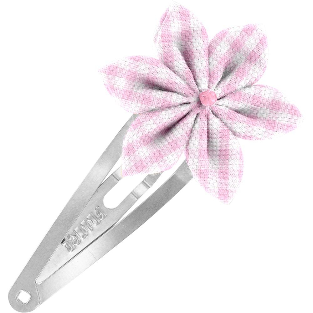 Barrette Clic-Clac Fleur Étoile Vichy Rose