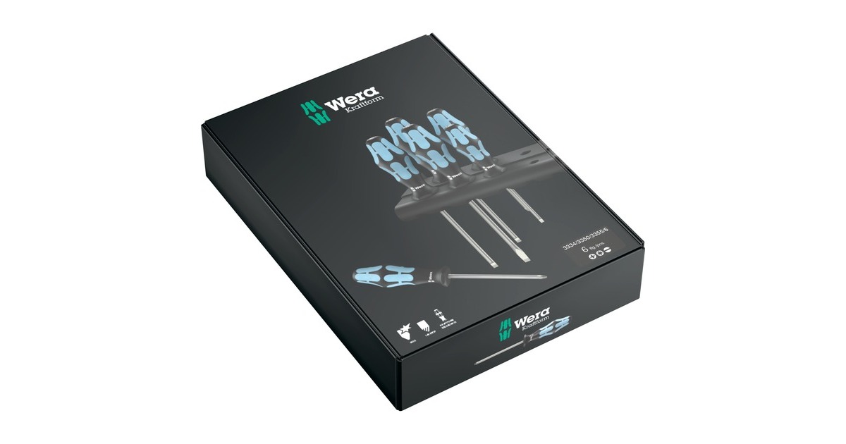 Wera3334/3350/3355/6 Schroevendraaier-set, RVS + houder, 6‑delig  (Zwart/blauw)