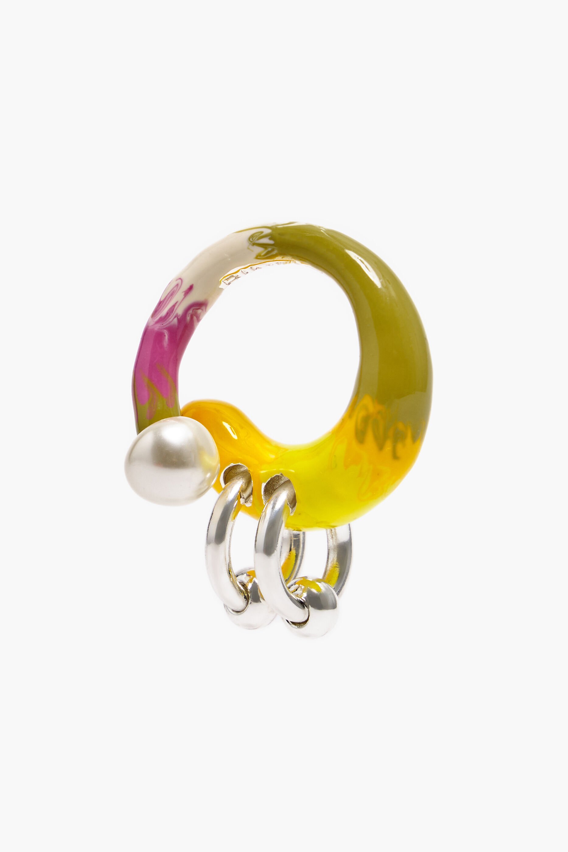 Anel de pérola com esmalte multicolorido