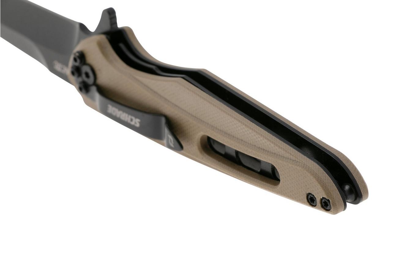 Schrade Kinetic Folder, Black AUS8, Tan G10, zakmes