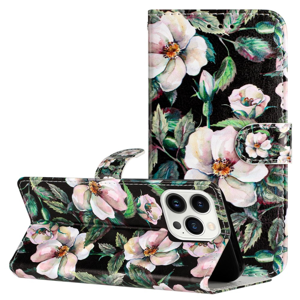 iPhone 16 Pro Leder Tasche Hülle mit Kartenfach Magnolien
