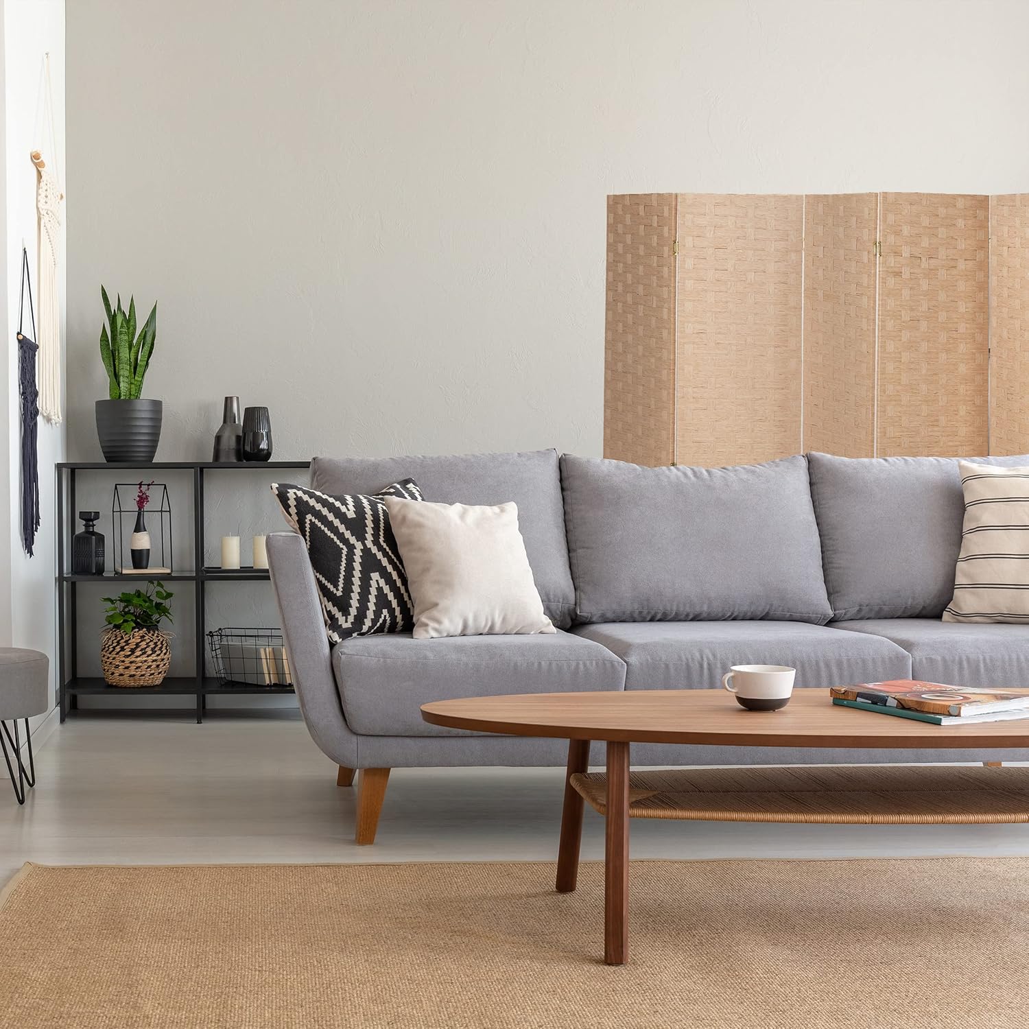 Relaxdays Paravent, 8-teilig, Raumtrenner faltbar, HxB 170x320 cm, Sichtschutz innen, Holz, Papierseil, Trennwand, Natur