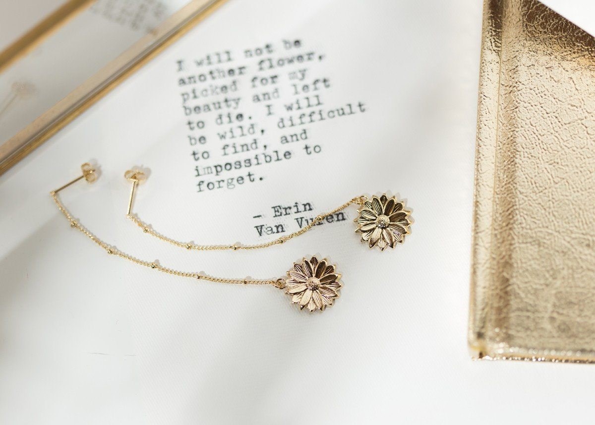 boucles d'oreilles pendantes fleurs doré à l'or fin - MAÏA