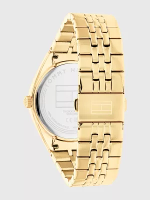 Relógio de pulso com pulseira banhada a ouro e mostrador de submostrador
