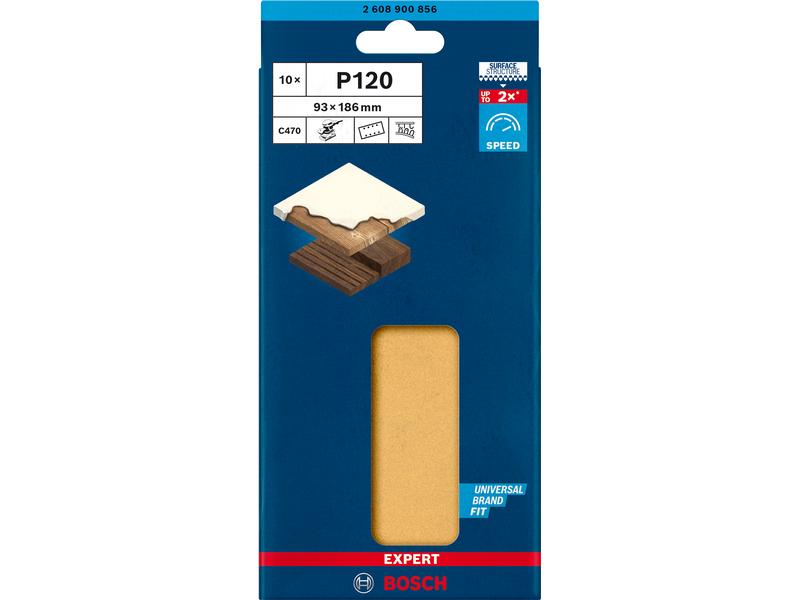 Bosch Professional Schleifpapier EXPERT C470, 93 x 186 mm, Schnelles Schleifen von Farbe und Holz