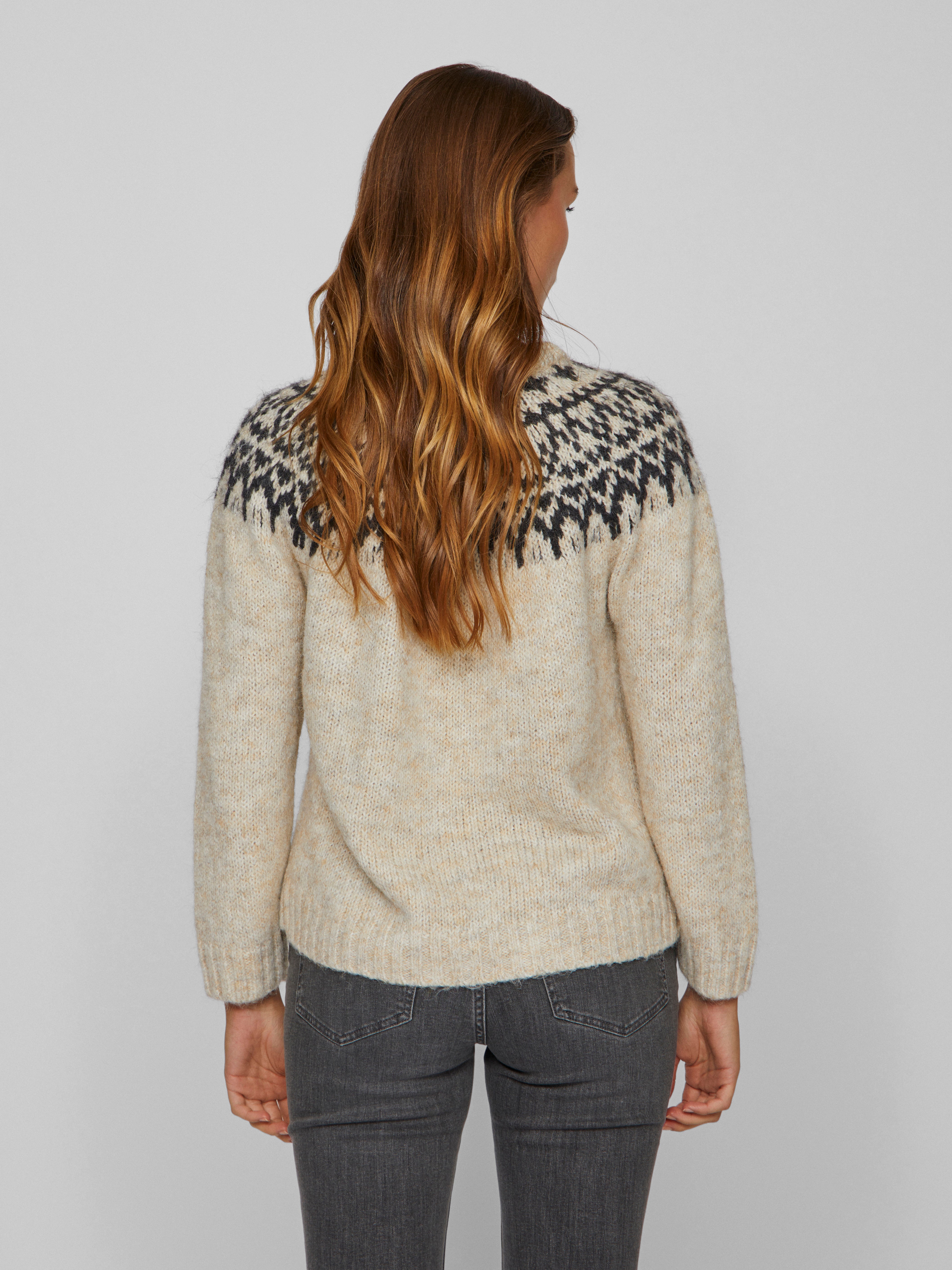 Vila  Viejla O-Neck L/S Jacquard striktrøje - Super Light Natural Melange