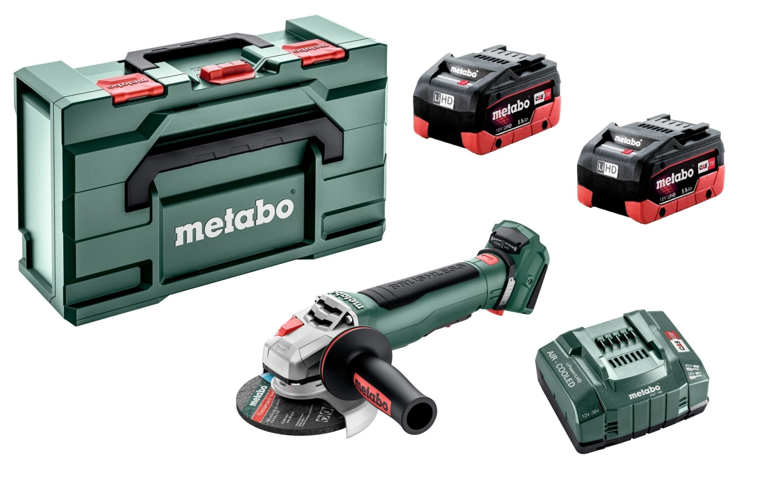 Metabo WPB 18 LT BL 11-125 Quick 18V Li-ion Accu haakse slijper set (2x LiHD 5.5Ah) in MetaBox