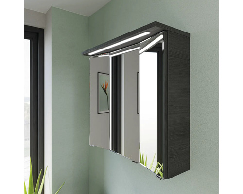 Pelipal Kumba badkamermeubelset (B x H x D): 110 x 200 x 51 cm, grafiet getextureerde fronten, 5-delige set inclusief mineraal gegoten wastafel, badmeubel en wandkast (99.770221194)