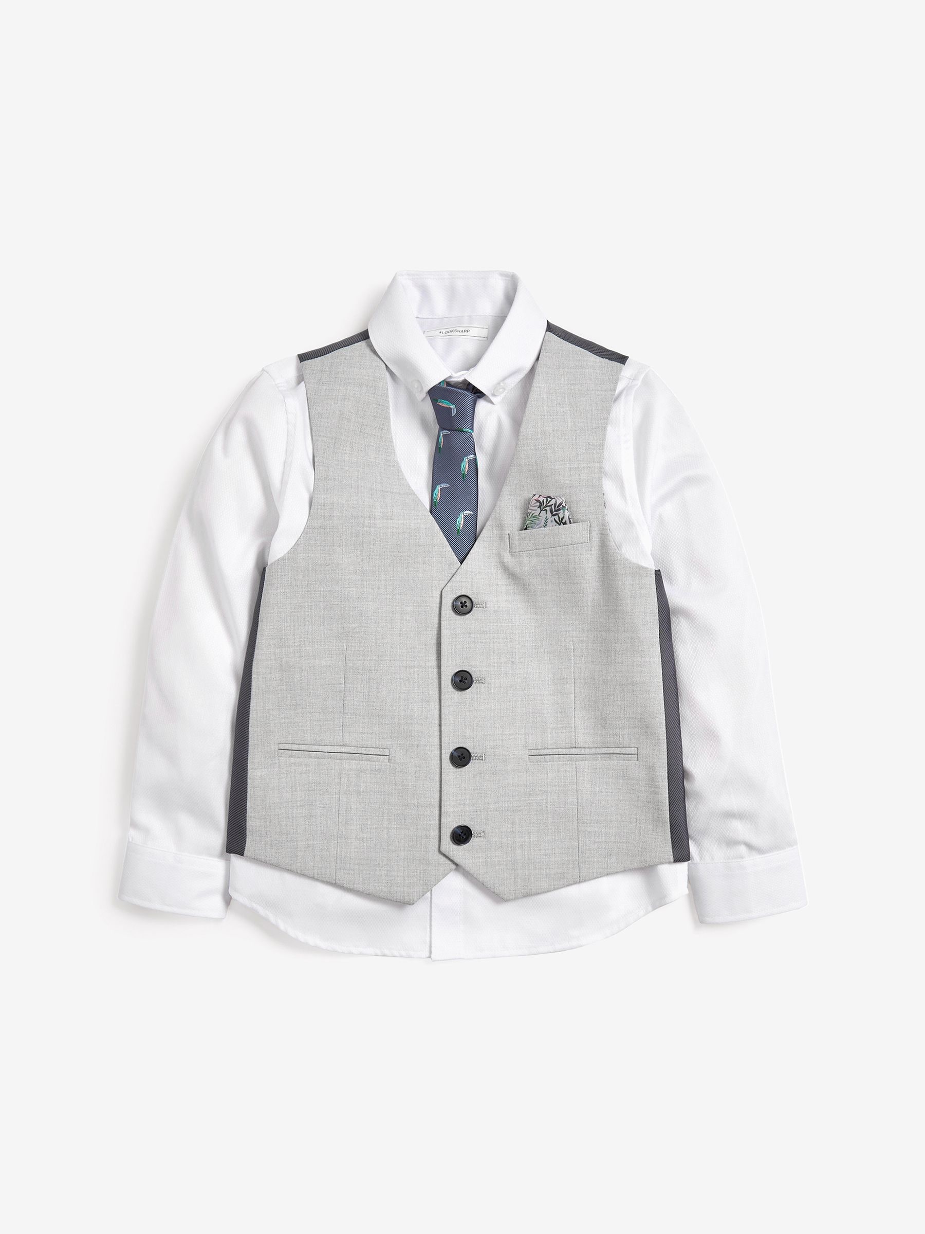 Grijs - Set van gilet, wit overhemd en stropdas (12mnd-16jr)