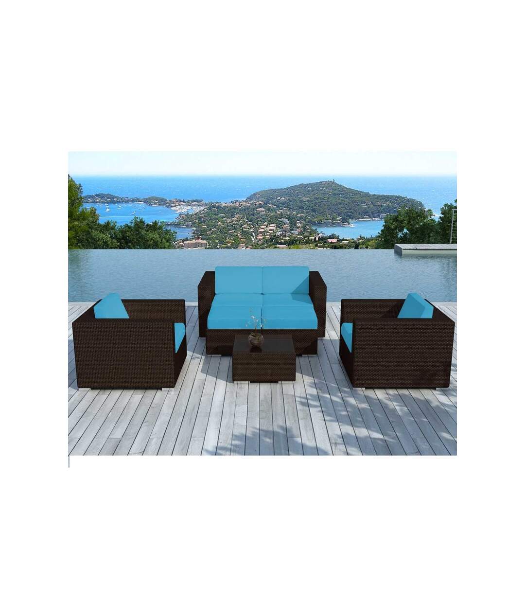 Paris Prix - Salon De Jardin En Résine Tressée portofino 82cm Turquoise & Marron