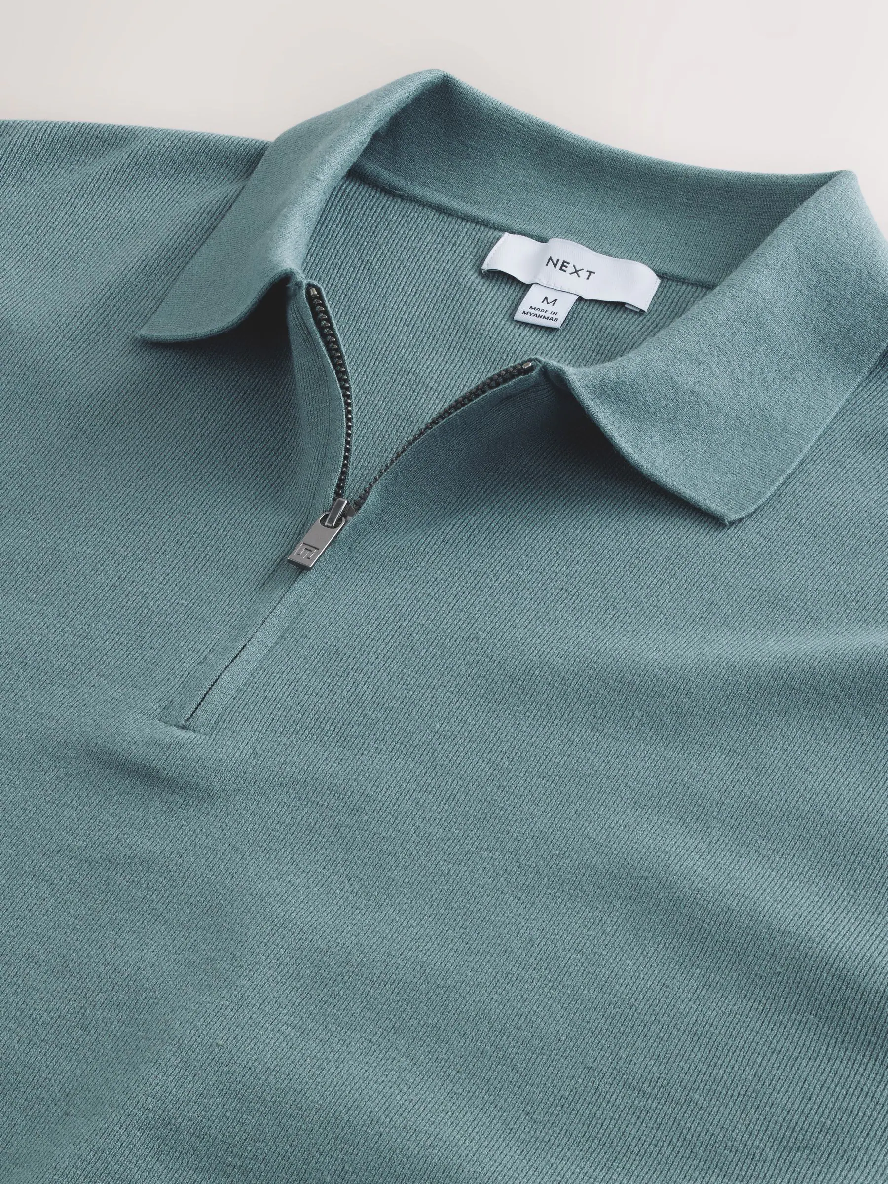 Blauw - Relaxed Fit Premium middelzwaar gebreid poloshirt met korte mouwen