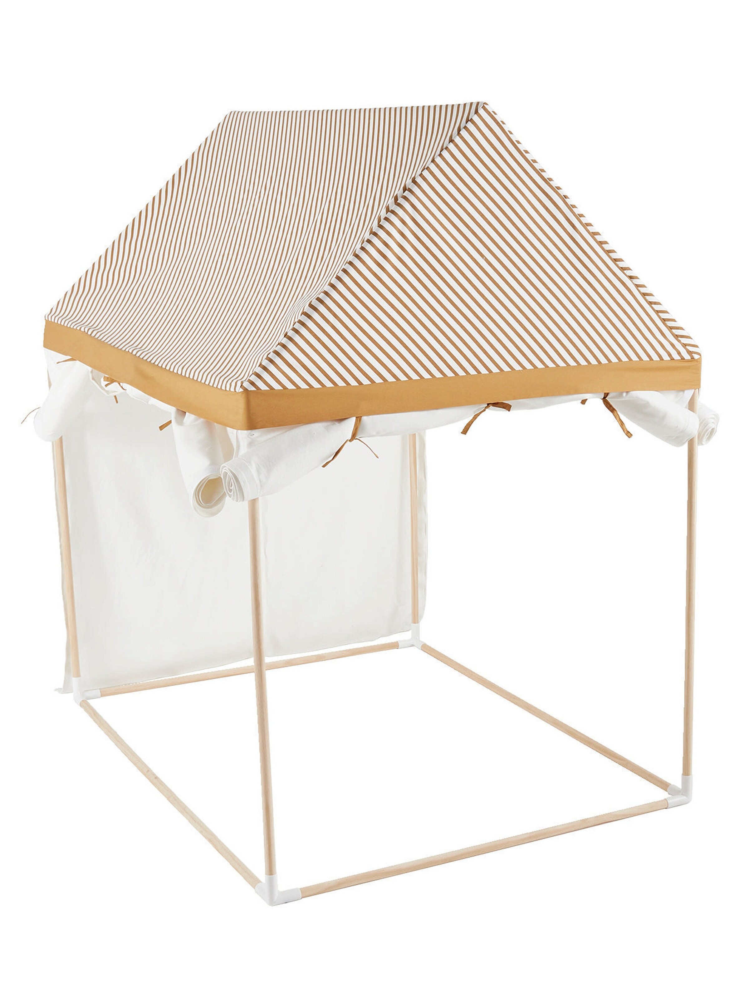 Vertbaudet Kinder Spielzelt, Spielhaus aus Stoff/Holzstangen wollweiß/senfgelb