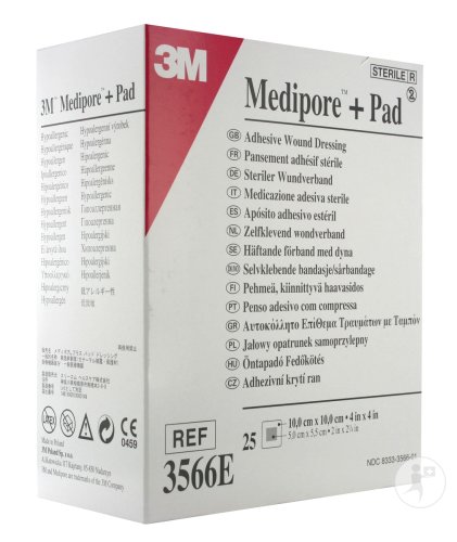 3M Medipore + Pad Pansement Adhésif Stérile 10x10cm Pièces 25 (3566E)