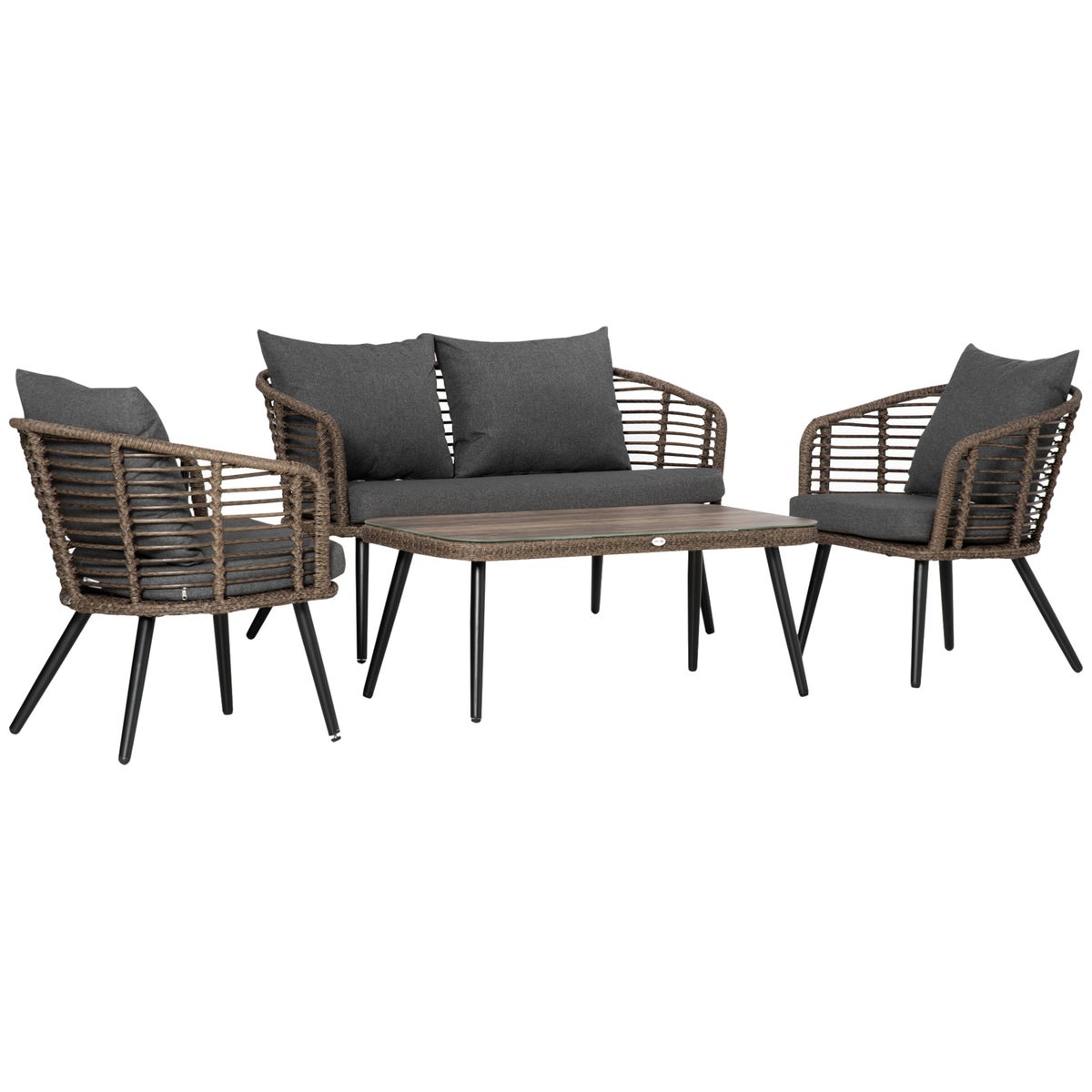 Outsunny 4-delige tuinmeubelset, 135B x 67D x 76H cm, aluminium, PE rotan, polyester, gehard glas, grijs