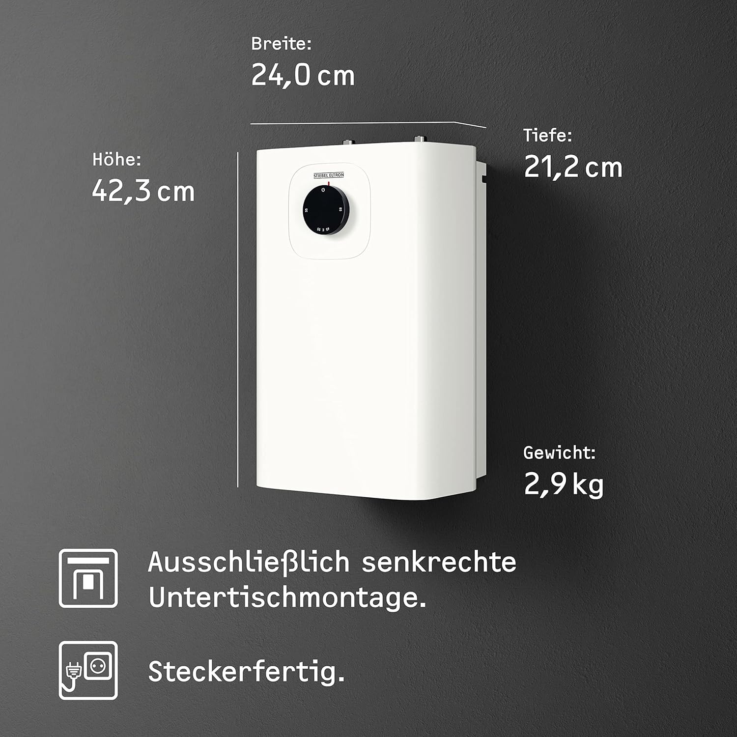 Neueste Generation: STIEBEL ELTRON Kleinspeicher SNU 5 Plus, sehr kompakt, antitropf-, thermostop-Funktion, Untertischboiler 5 Liter Niederdruck mit Stecker, 2 kW, 204972