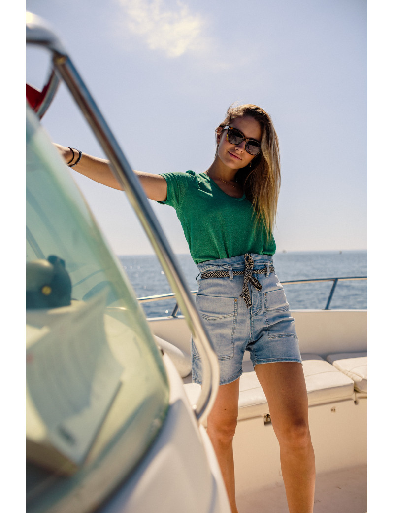 PLEASE SHORT  CEINTURE EN JEAN BLU DENIM