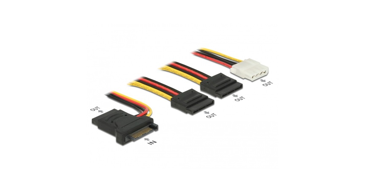 DeLOCKSATA 15 pin plug > 3 x SATA receptacle + 1 x Molex 4 pin female (PCB) kabel  (20 cm)