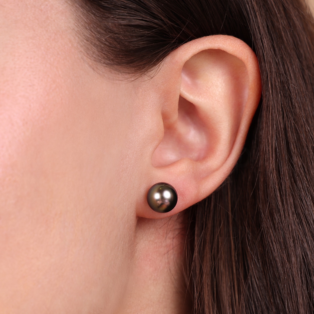 Ohrstecker 750/18 K Gelbgold mit Tahiti-Kulturperle Ø 9mm