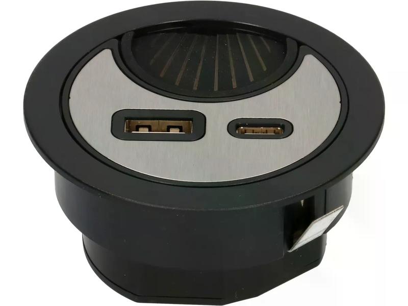 Max Hauri USB-Ladesteckdose USB A C mit Kabeldurchführung, Kabeldurchführung mit USB A und USB C Charger