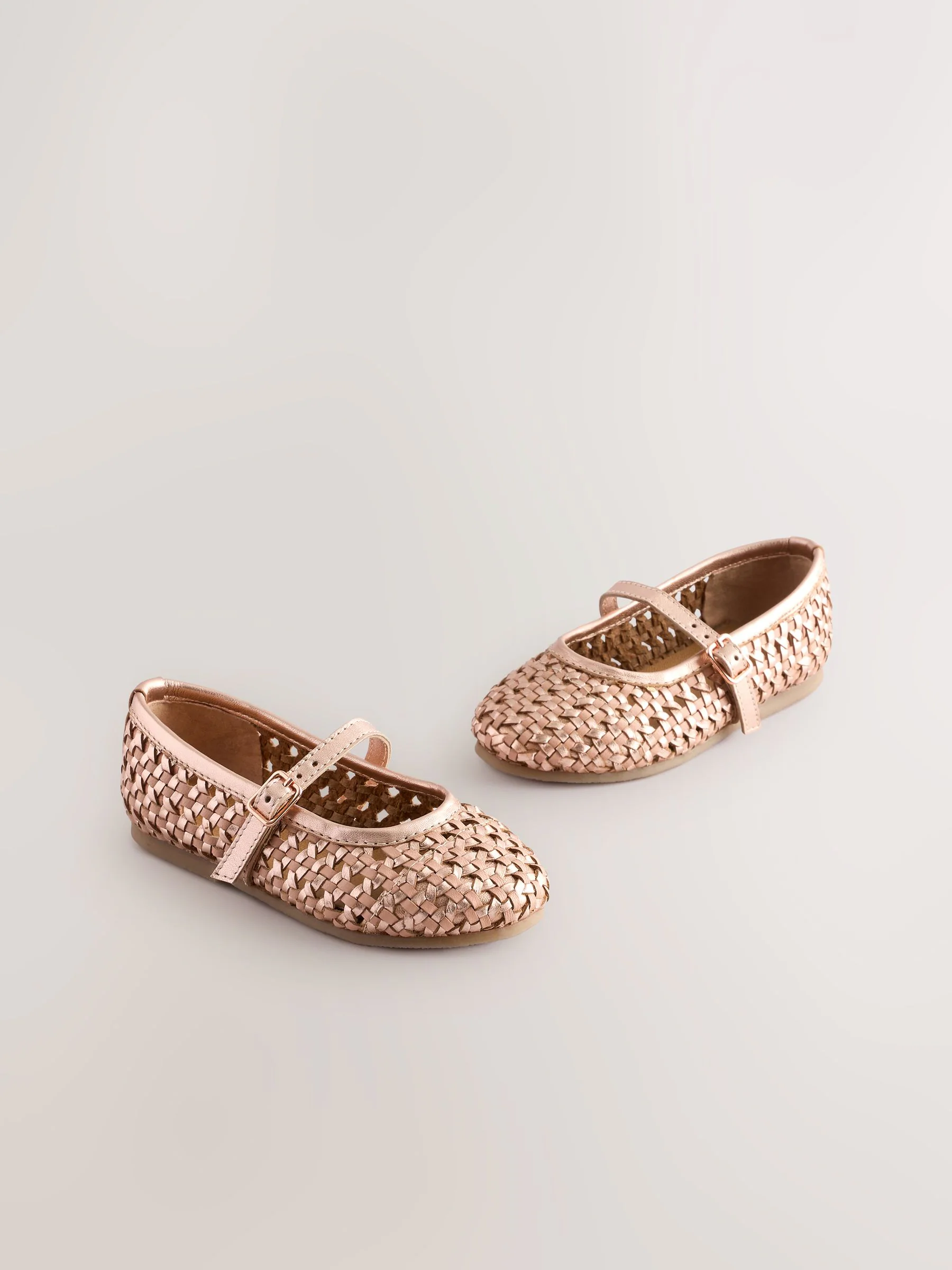 Roségoudkleurig - Leather Woven Mary Jane Shoes