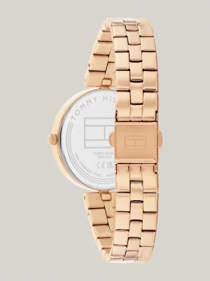 Relógio com mostrador azul e pulseira banhada a ouro rosa