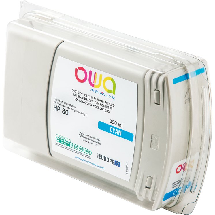 Cartouche d'encre traceur remanufacturée OWA - standard - Cyan - pour HP 80
