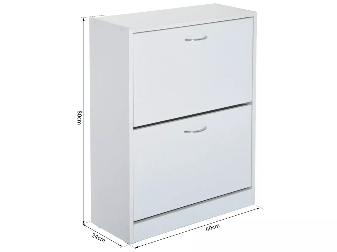 Armoire à chaussures meuble à chaussures dim. 60L x 24l x 80H cm 2 portes abattantes blanc
