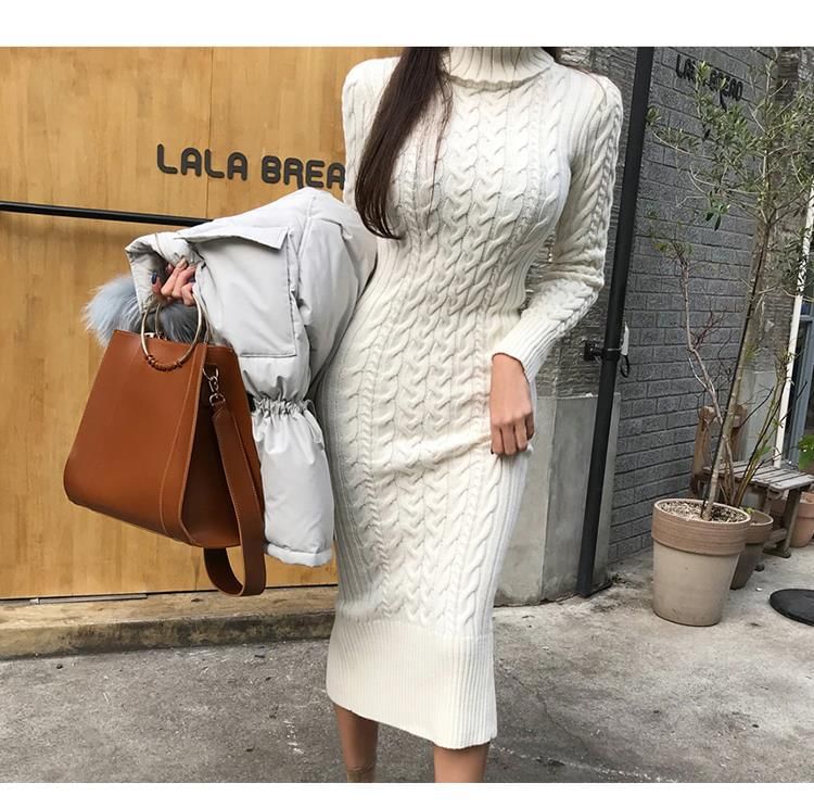 Cassidy - Midi-jurk met lange mouwen en kabeltrui