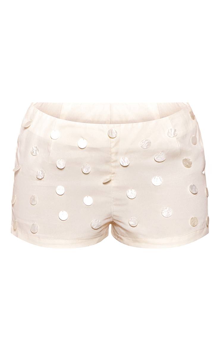Crème Ensemble Short Mini Tissé Ajusté Orné De Coquillages Petite