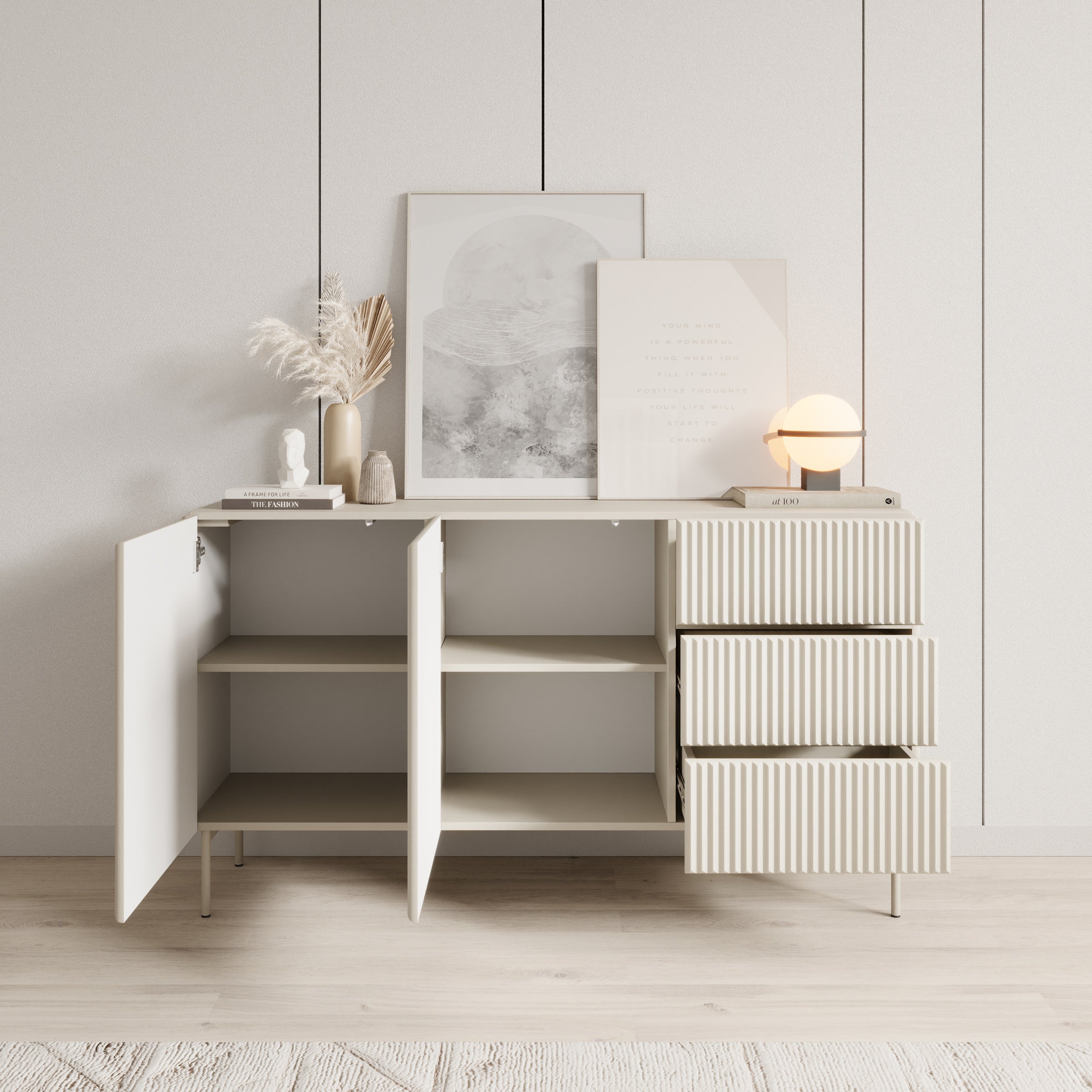 Meubella - Marajo - Dressoir - Beige - 147 cm