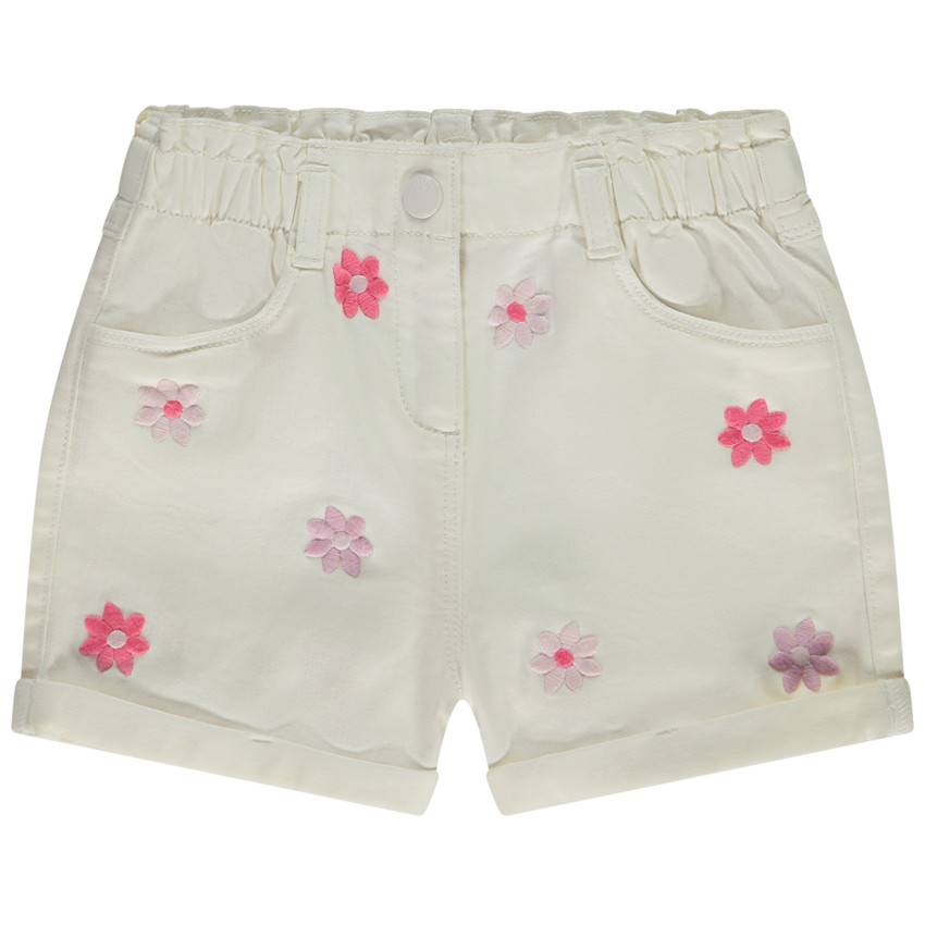 Short denim avec broderies marguerites pour fille