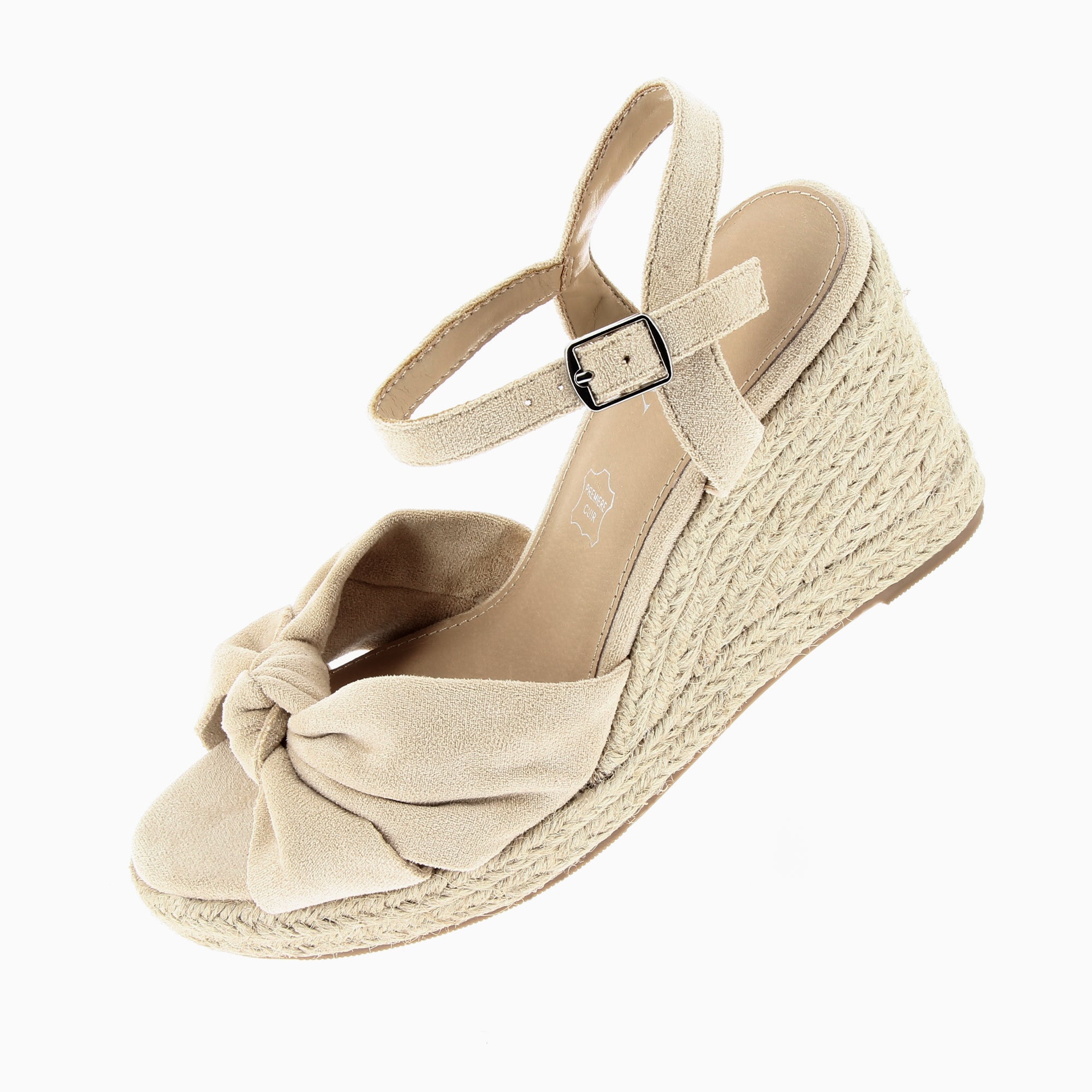 Sandales à talon, Compensées-Sandales compensées nouées Zoëlla beige clair